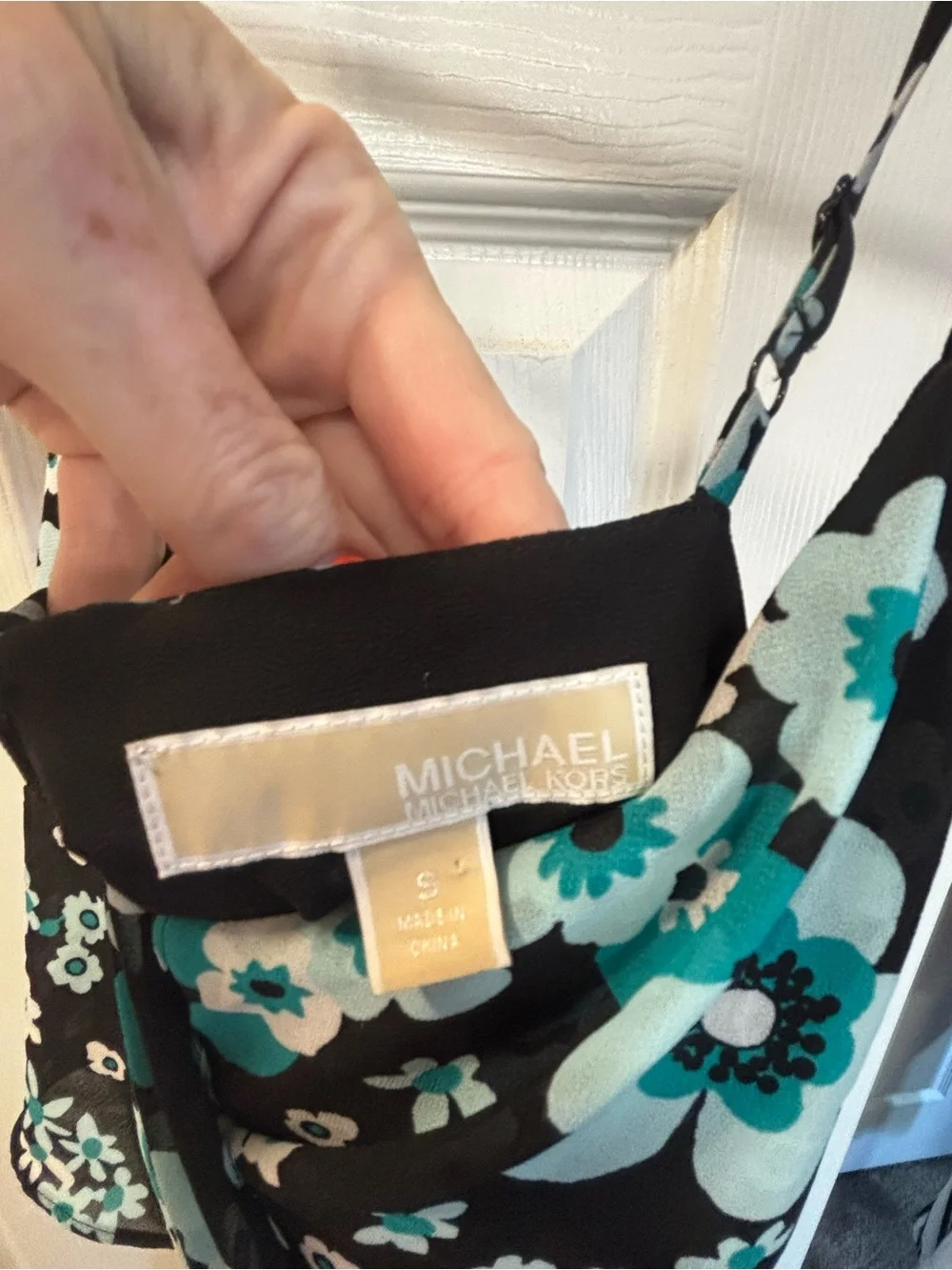 Michael Kors Black Floral V-Neck Wide-Leg Jumpsuit with Teal Accents